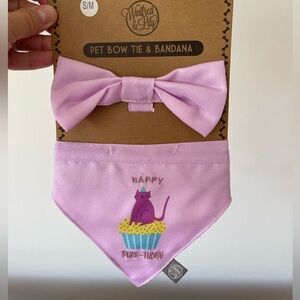 Winifred & Lily Happy Purr day cat bandanna and bow set  new feline fur kitty